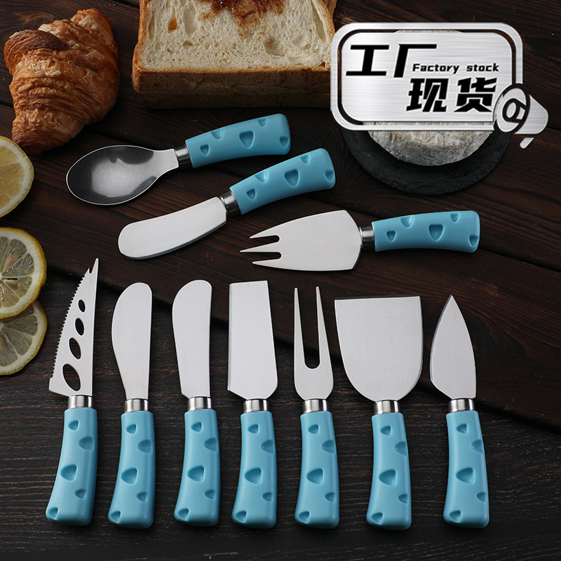 Factory in-stock creative PP plastic cheese handle cheese knife, butter knife, Western food spatula, stainless steel cheese knife full figure
