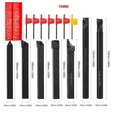 A 7-piece set of 10mm turning tools with 7 golden inserts full figure