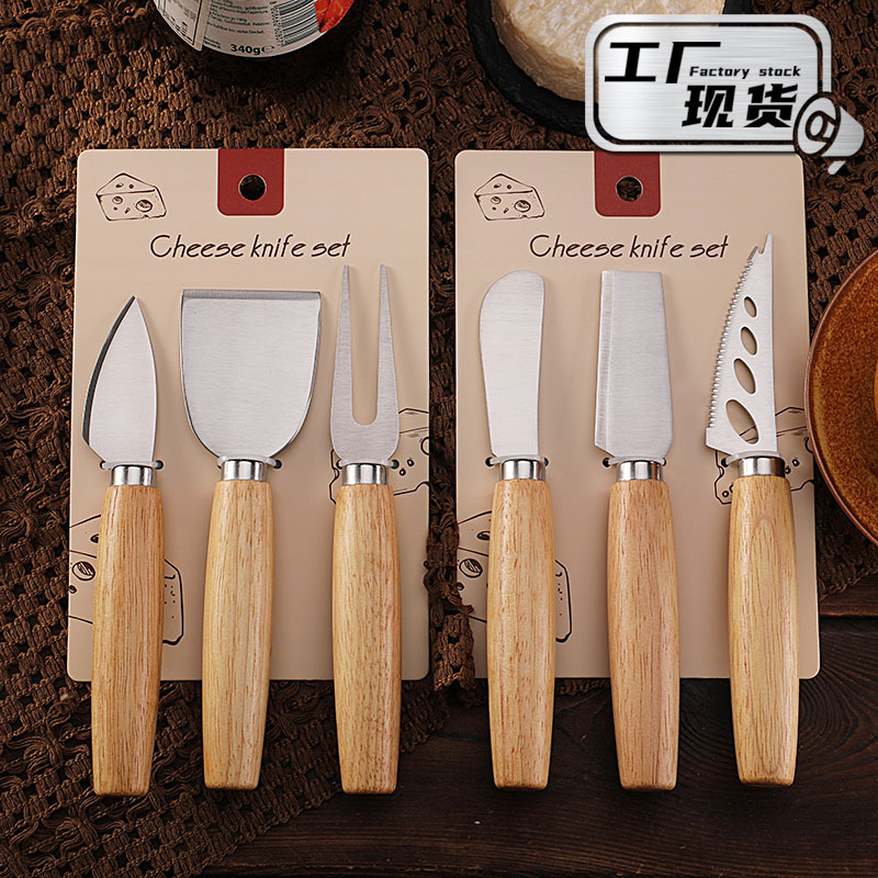 Factory stock, card-bound packaging, three-piece cheese knife set, stainless steel butter spatula, spreading knife, cheese knife details Picture