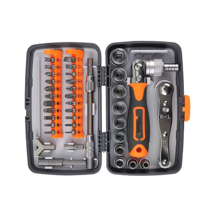 38-in-one screwdriver set, multi-functional ratchet quick wrench, one-reach plum blossom-shaped household repair screwdriver box Item Picture