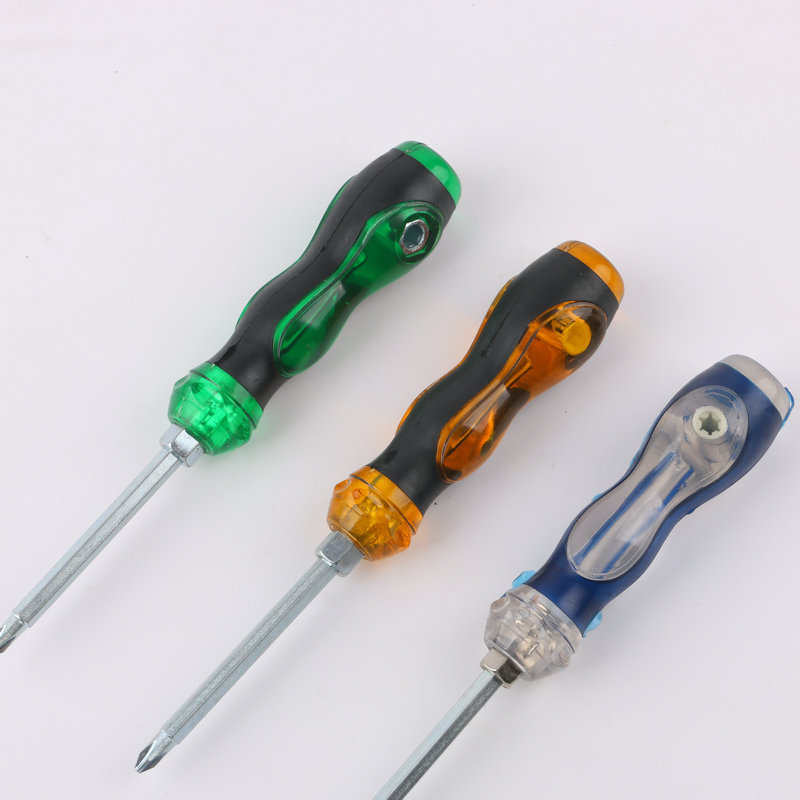 4-inch transparent three-purpose plum blossom flat-head manual screwdriver for sale in stock from the manufacturer. Flat-head screwdriver undefined