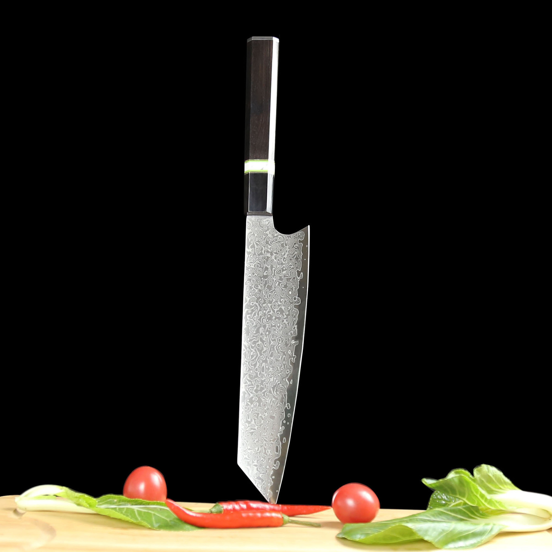 Ebony handle Damascus steel knife, 8-inch cutting knife, bullknife, chef's knife, Western cooking knife, raw fish knife details Picture