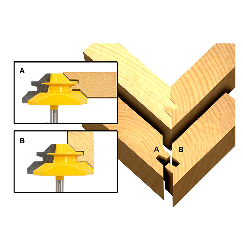 1/4 handle 45-degree mortise and tenon cutter, woodworking milling cutter, panel mortise and tenon splicing alloy cutter, edge trimming machine, line cutter, right-angle cutter details Picture