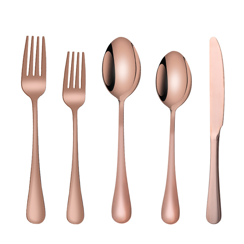 Amazon 304 stainless steel tableware with titanium plating and color gold steak, Western cuisine gift set of knife, fork and spoon, four pieces Item Picture