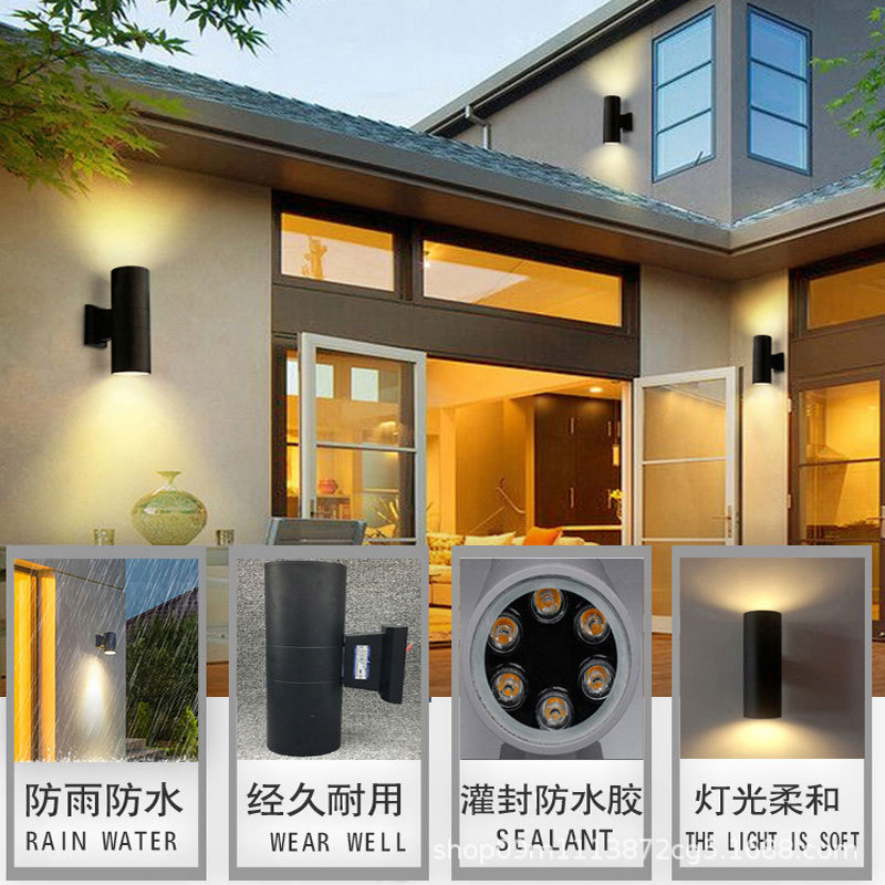 LED outdoor wall lamps, double-head and single-head balcony exterior wall top and bottom spotlights, courtyard outdoor columns, simple villa waterproofing Specification drawing