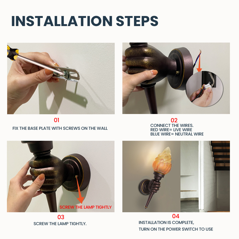 Outdoor fence torch lamps, courtyard wall lamps, indoor coffee and restaurant decorative hand wall lamps, creative retro torch lamps Application Scenario