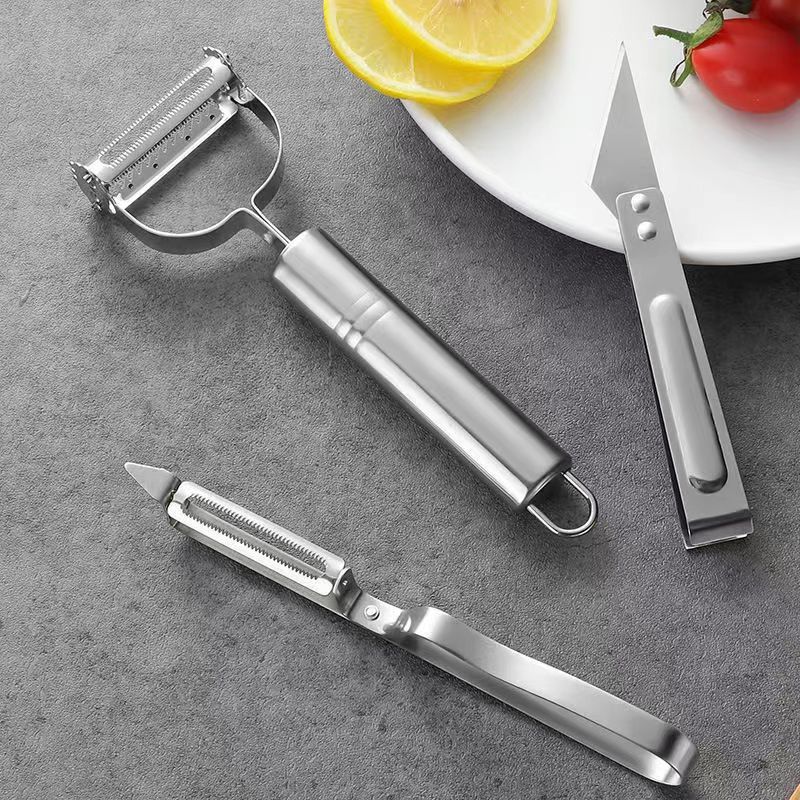 Stainless steel 3-piece set, multi-functional stainless steel peeler and shaver kitchen set, peeling tool, fruit and vegetable shaver and hair remover full figure