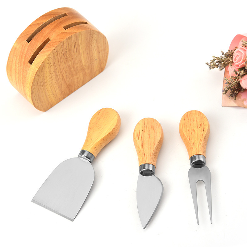 Factory wholesale stainless steel cheese knife and fork three-piece set, wooden handle cheese knife set, household baking tools Application Scenario
