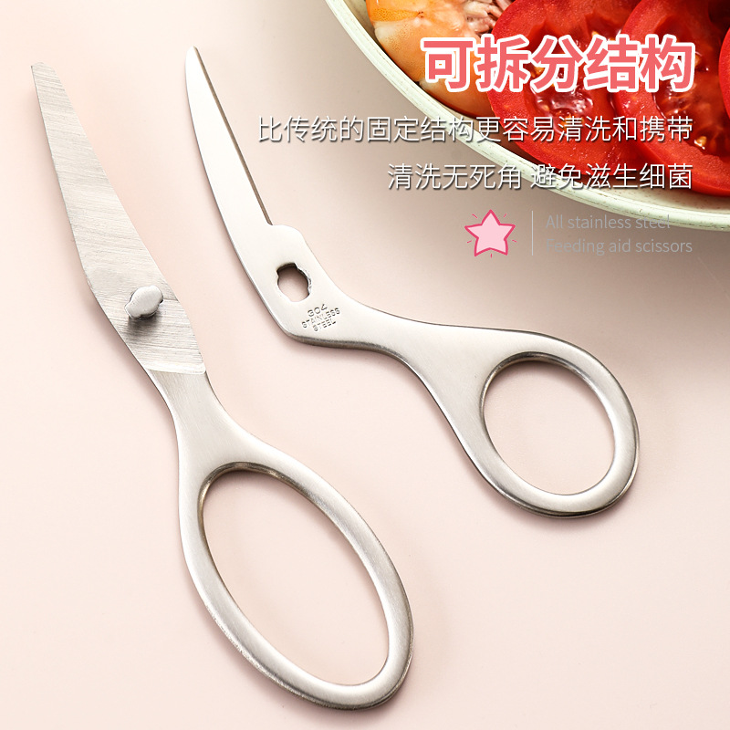 Food-grade 304 stainless steel baby food scissors, specially designed for cutting meat and vegetables. Portable, detachable and washable scissors details Picture