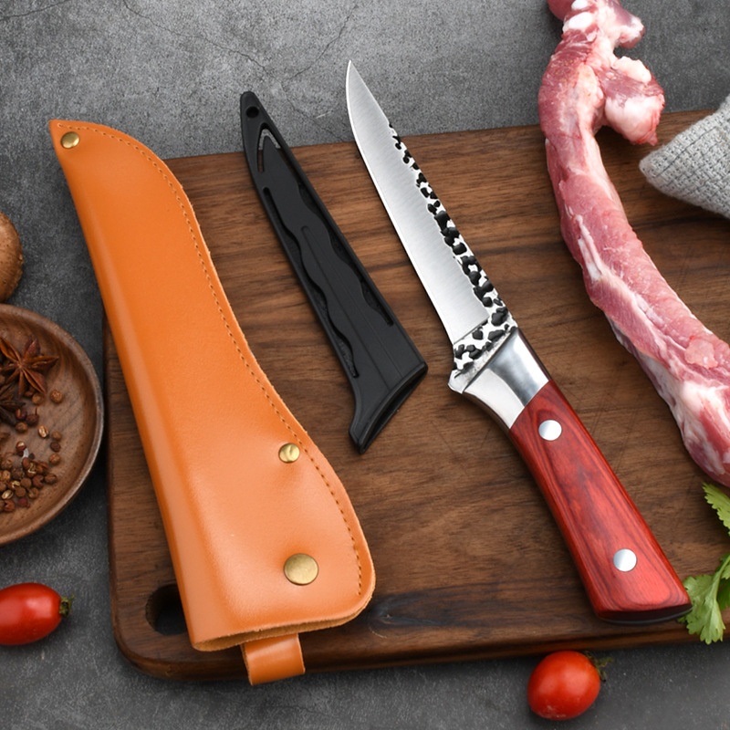 In stock, there are forged stainless steel boning knives, meat cutting knives, sharp commercial slaughtering knives, and meat shaving and cutting knives Application Scenario