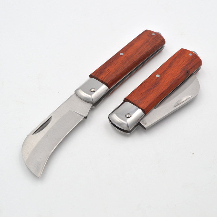 Electrician's knife, grafted knife, curved edge electrician's knife, straight edge electrician's knife, wooden handle electrician's knife, household knife details Picture