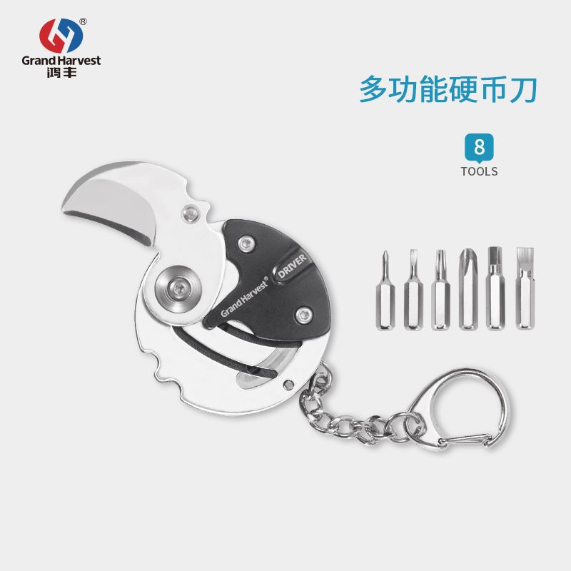 Hongfeng - Multi-functional Coin Knife Self-defense Set Tool, Outdoor Portable folding knife, Key with lock Item Picture