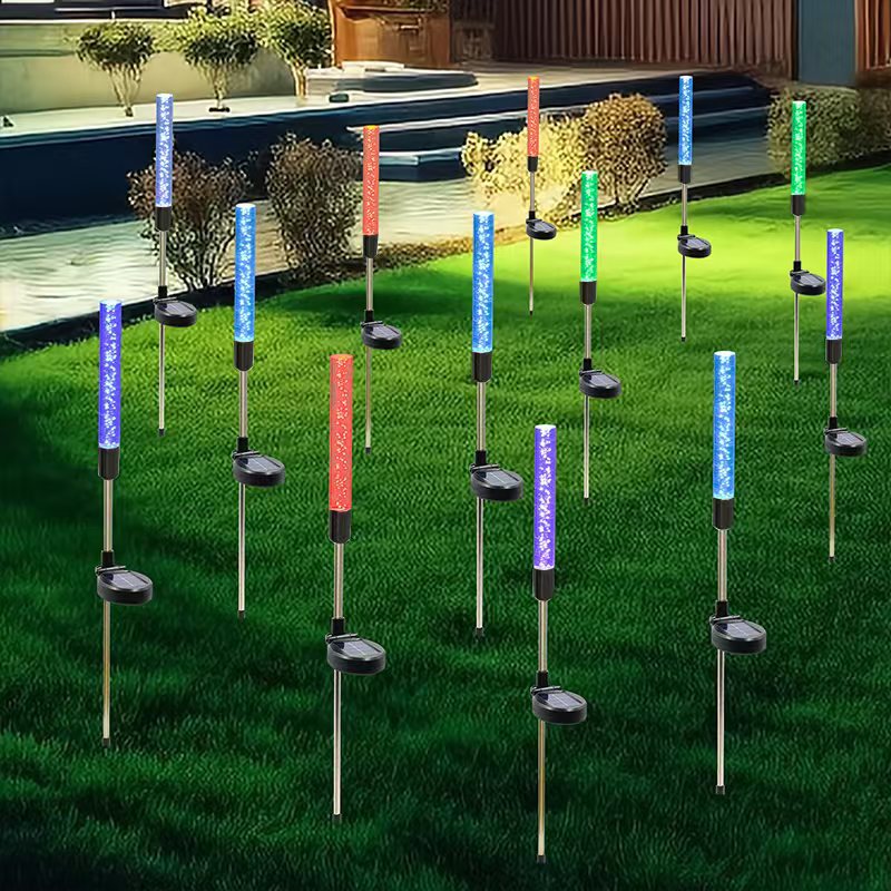 Outdoor solar LED luminous reed lamps, ground insertion lawn decorative lights, seven-color acrylic bubble stick landscape lights Application Scenario