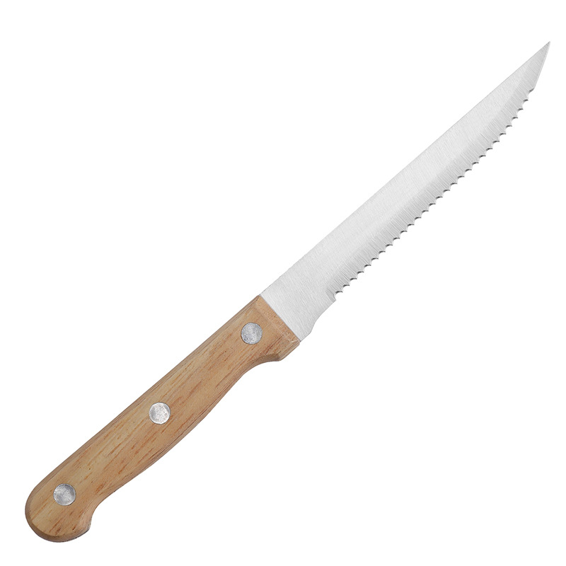 Foreign trade stainless steel steak knife, solid wood handle, Western cuisine knife, steak knife, serrated knife, frozen meat knife, thickened barbecue knife Item Picture