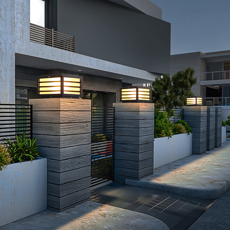 Solar column head lights, outdoor garden lights, modern waterproof column lights, ultra-bright villa fence, garden gate column lights Specification drawing