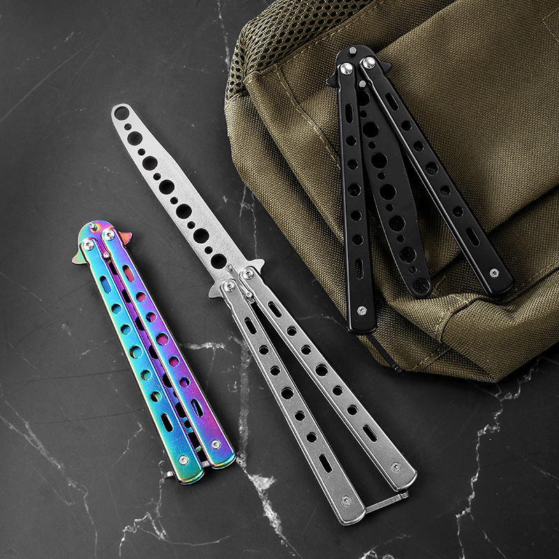 【 Original Manufacturer 】 Wholesale csgo butterfly knives, practice knives, outdoor training knives, stainless steel folding and swinging knives in stock Specification drawing