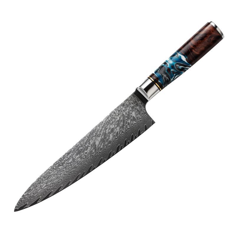Damascus steel chef's knife, Japanese household side dish knife, sharp slicing knife, kitchen meat cutter, sushi knife, kitchen knife Item Picture