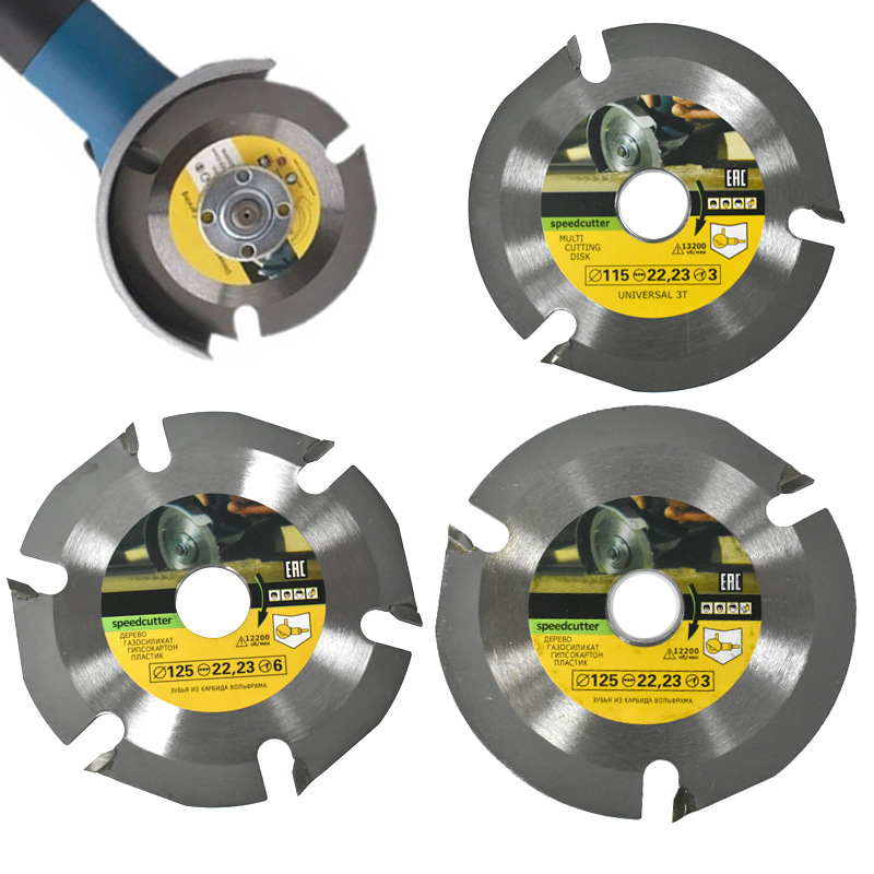 Three-tooth woodworking slotting blade, 4-inch hard alloy circular saw blade, six-tooth disc cutting blade, Angle grinder woodworking saw blade full figure