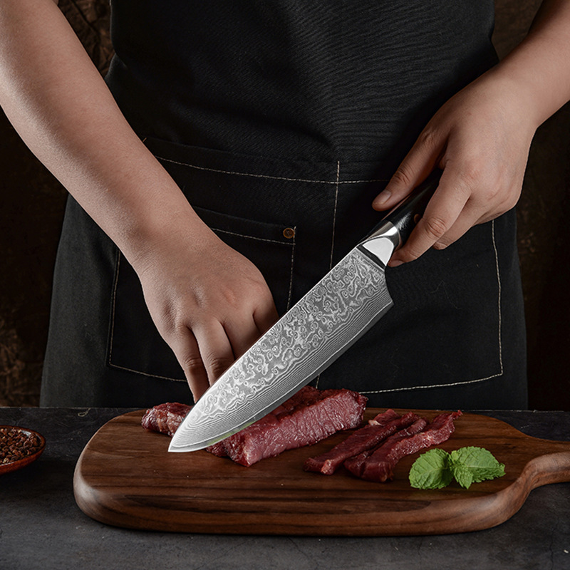 Household Damascus sharp small kitchen knife G10 handle for cutting meat and vegetables, chef's knife forged with hammer texture, kitchen knife Specification drawing