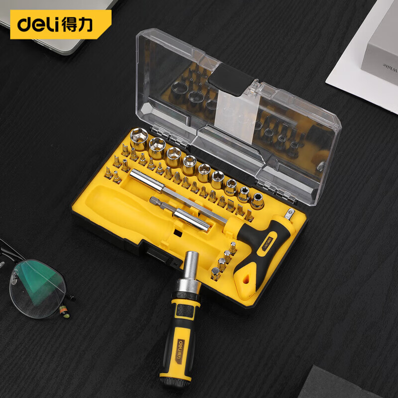 Deli Tools Ratchet Screwdriver Set, T-wrench Socket Adapter Set, 35-piece set DL1129 Application Scenario