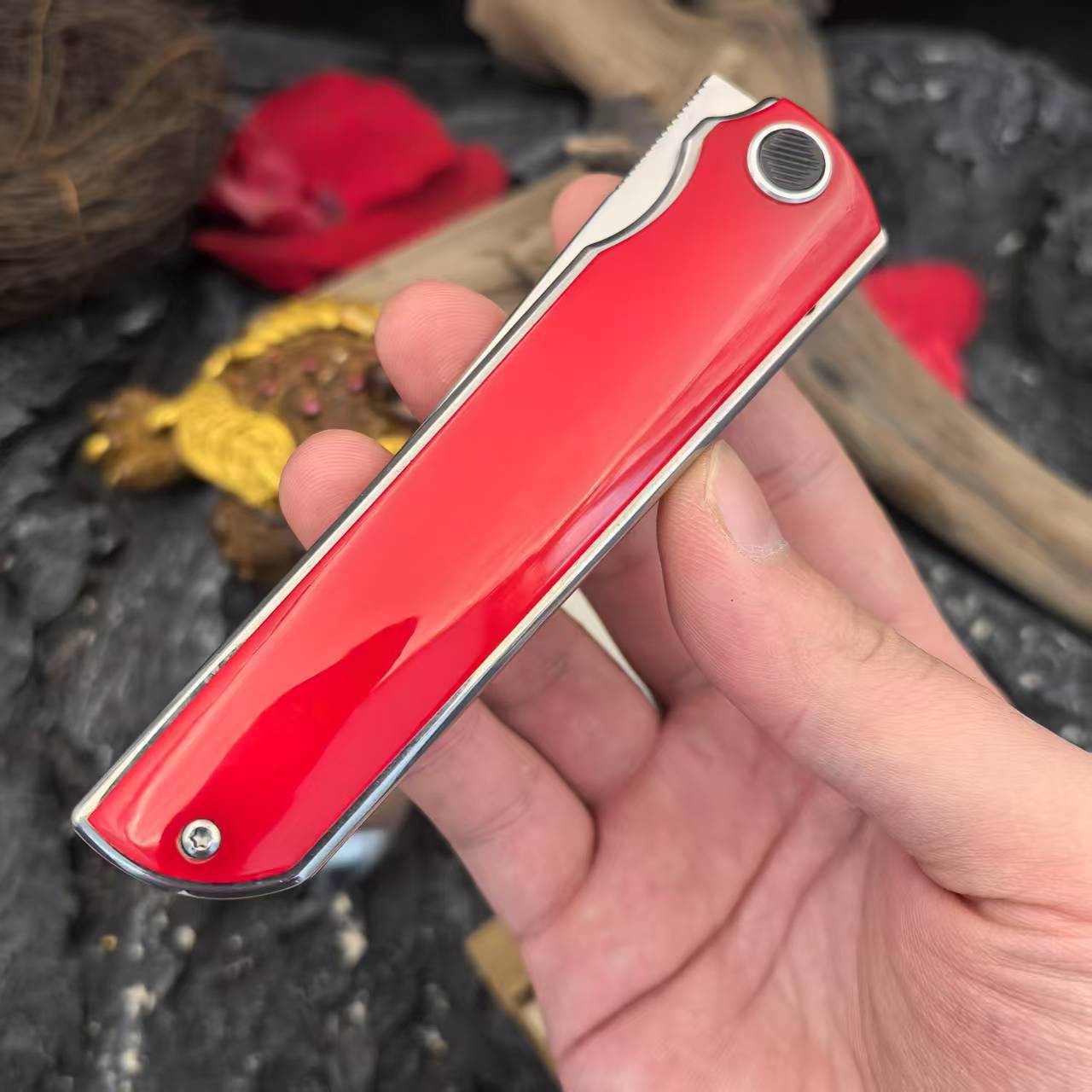 Genuine Sanhe Steel SKD-11 outdoor folding knife, portable for camping in the wild, high-hardness multi-functional fruit knife undefined