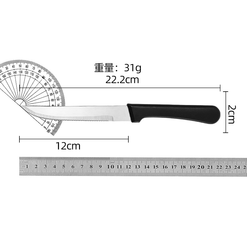 Amazon stainless steel kitchenware and tableware, black plastic handle, steak knife, fine serrated knife, steak knife, bread knife Application Scenario