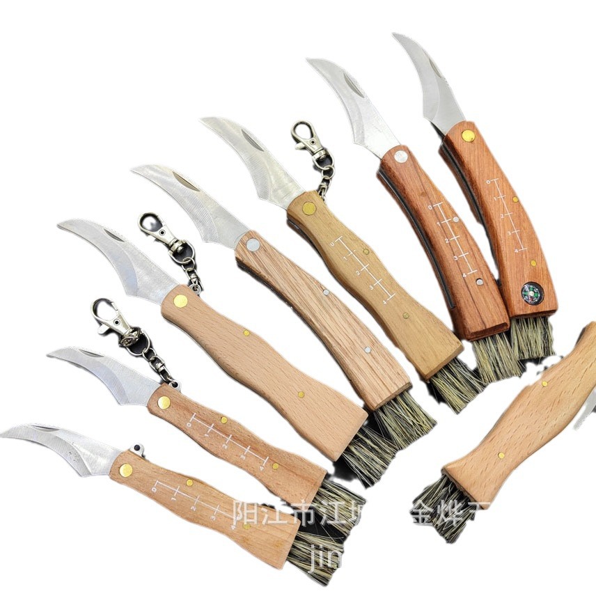 Factory direct sales of rosewood mushroom knives, gift knives, outdoor knives, wooden handle folding knives with brushes Item Picture