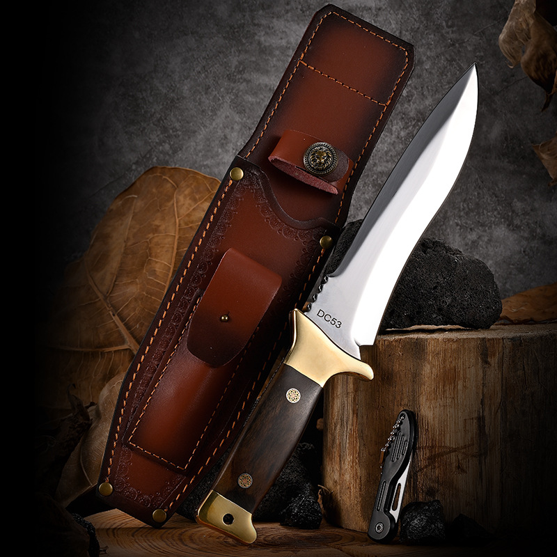 Cross-border outdoor integrated keel thickened straight knife, portable survival tool for clearing roads in the wilderness, with a small knife for cutting fishing lines details Picture