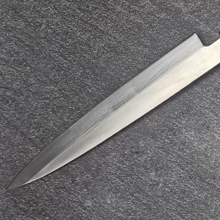 sashimi knife, a Japanese cuisine knife made of two-piece steel, features sashimi and salmon with a horn-shaped handle details Picture