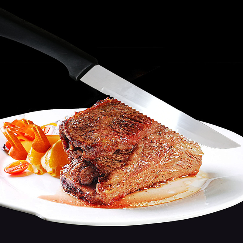 Factory direct sales of steak knives, pointed steak knives, round table knives, black plastic-handled multi-purpose knives, and kitchen knife covers Application Scenario