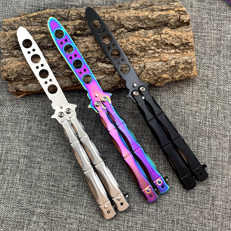CSGO Butterfly Cool Knife, Colorful Folding swing Practice knife, uncut Training knife, Fancy toy, Bamboo joint style Specification drawing