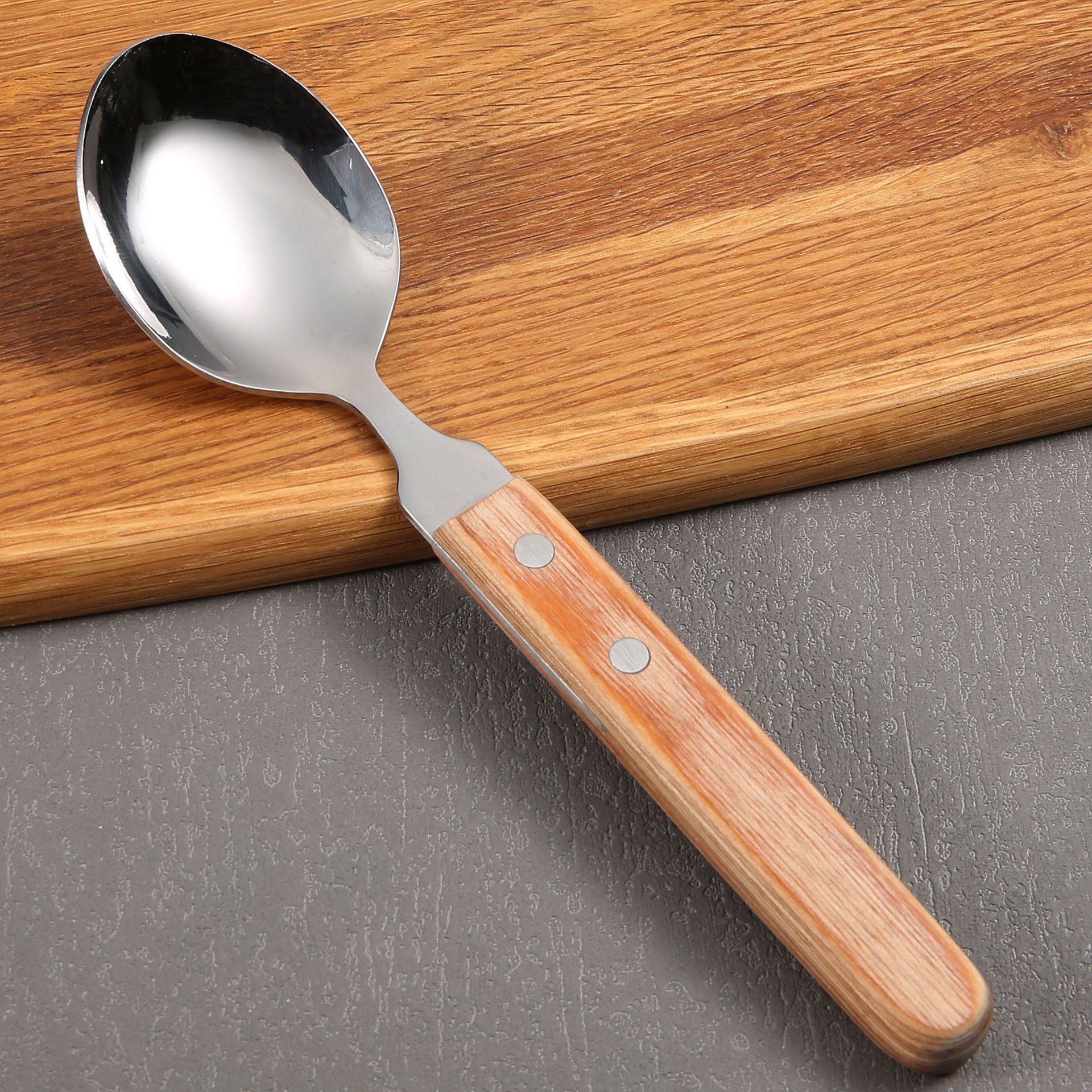 In stock: Stainless steel handle tableware, knife, fork and spoon three-piece set, hotel steak knife, new wooden handle steak knife and fork, Western-style Application Scenario