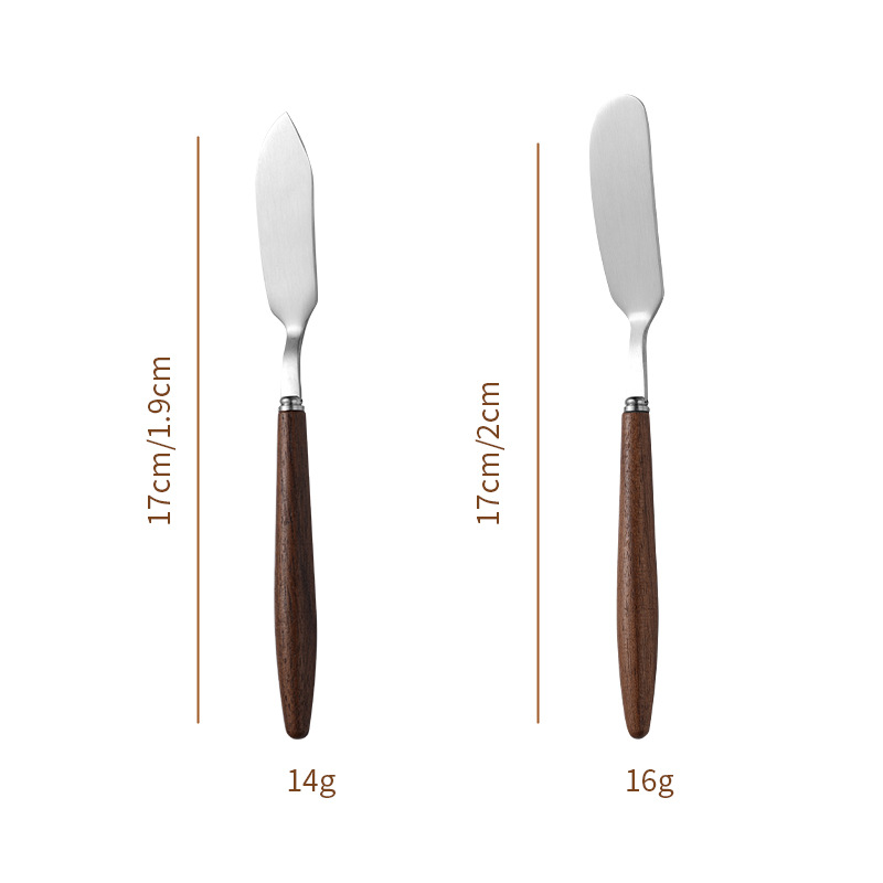 New walnut wood handle 304 stainless steel butter knife, creative cream cheese knife, butter jam spreading knife Item Picture