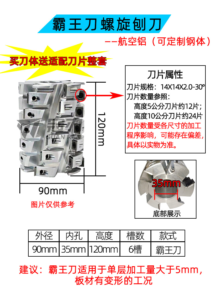 Woodworking helical knife, milling cutter, planing knife, four-sided planing knife, end mill, disposable tool shaft, corn pineapple tool alloy undefined