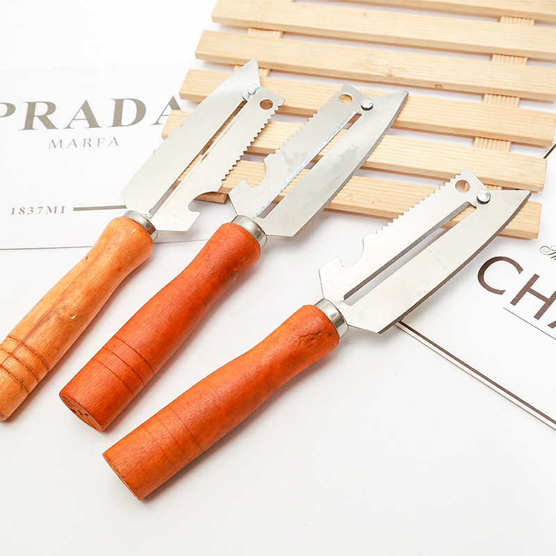 Wooden handle four-purpose planer, stainless steel fruit peeler, multi-functional peeler, kitchen fruit and vegetable peeler Specification drawing