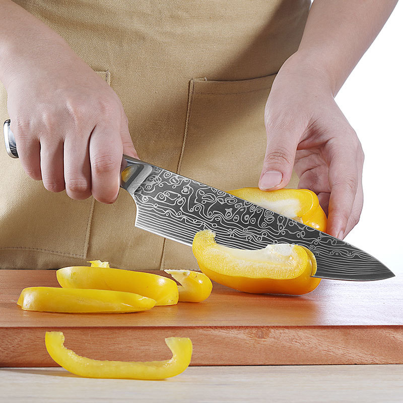 Amazon's best-selling 8-inch chef knife, 5CR steel color wood double steel head handle kitchen knife, Malaysia Leather pattern knife Specification drawing