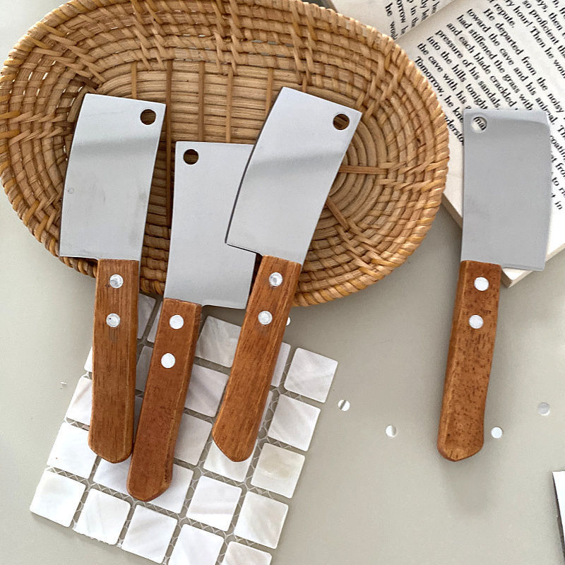 Wooden handle unboxing express knife, mini cake cutter, fruit knife, butter, cheese and cheese knife, cute pocket kitchen knife full figure