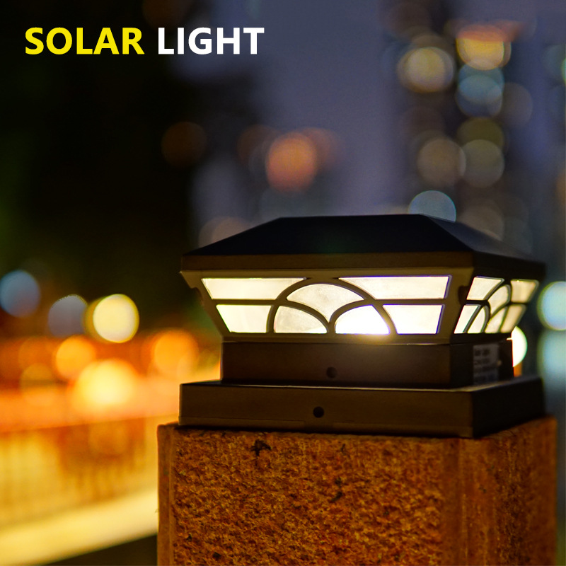 Amazon solar column head lamp, wooden stake fence, outdoor courtyard lamp, garden villa 4/5-inch column lamp full figure