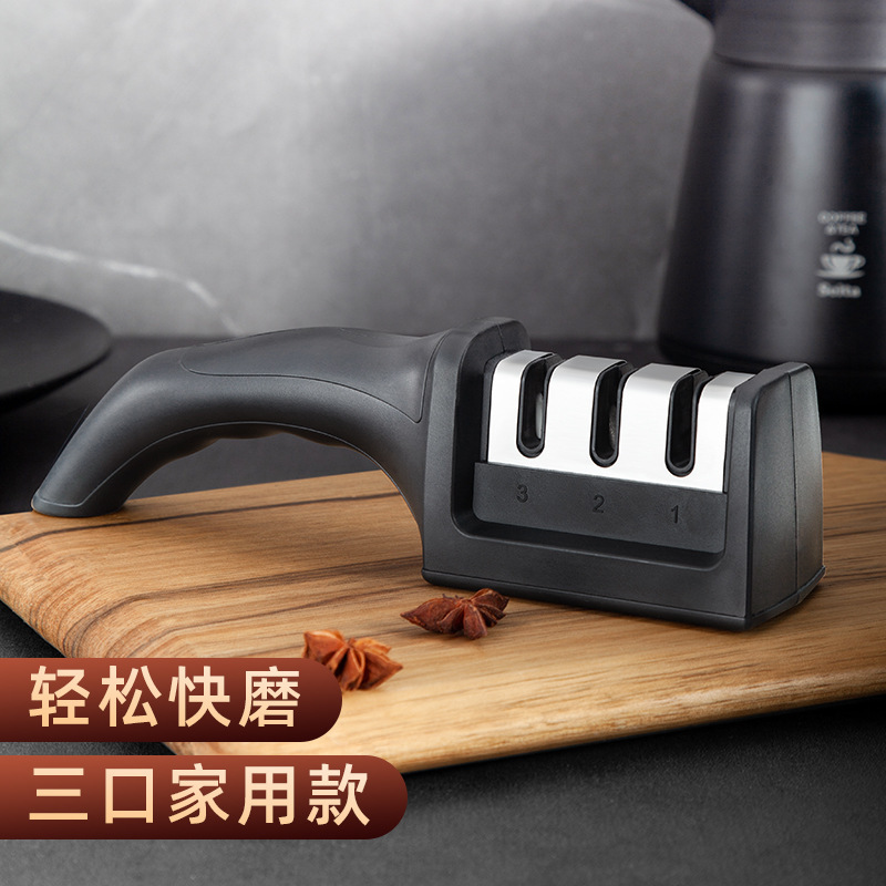 Wholesale of kitchen creative three-slot knife sharpeners, knife sharpening rods, diamond sand whetstones, electric knife sharpeners, 3c samples full figure