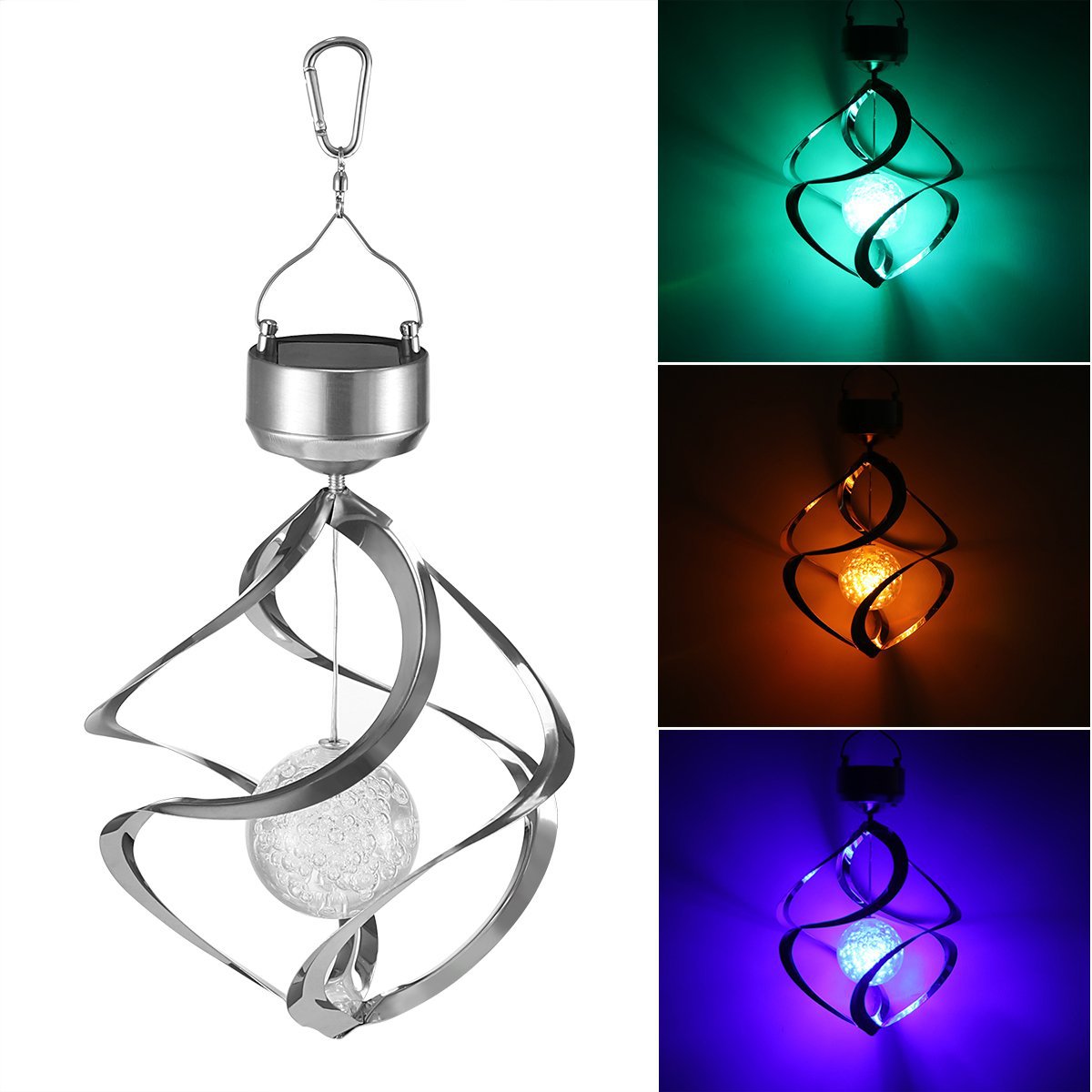 Solar wind chime light, outdoor waterproof courtyard wind rotating light, LED seven-color color-changing light, villa decorative landscape chandelier full figure