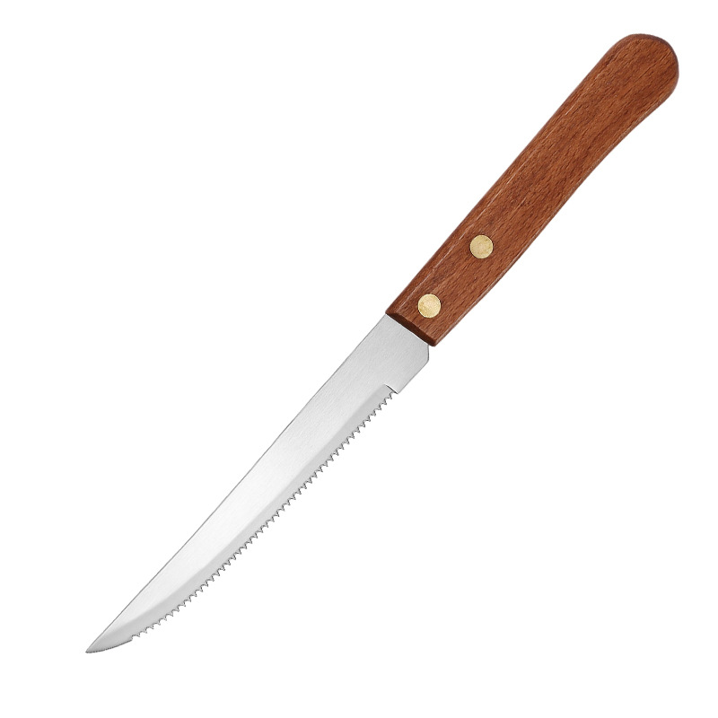 Wooden handle pointed knife, steak knife, stainless steel Western cuisine knife, steak knife, Western cuisine steak knife, household sapele Item Picture