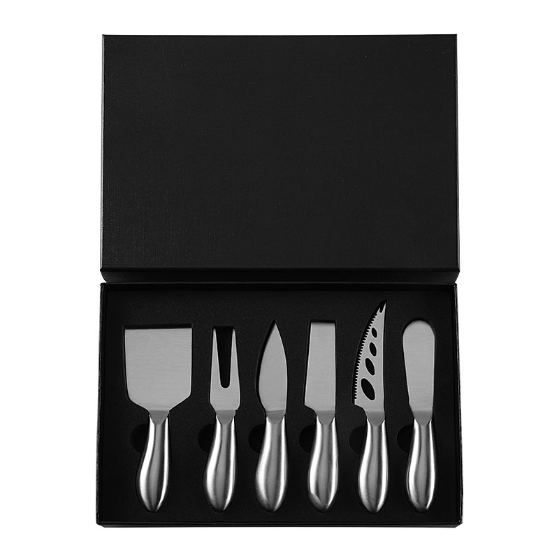Factory stock stainless steel hollow handle cheese knife six-piece gift box set, all-steel cheese knives, tableware, knives and forks details Picture