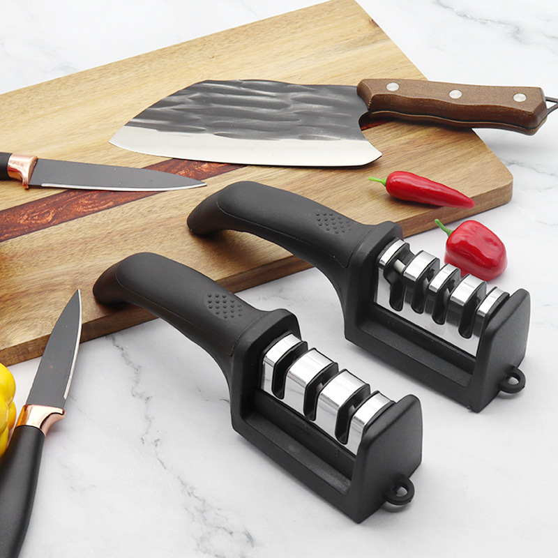 Cross-border household black three-segment and four-segment knife sharpener, integrated rapid knife sharpening and cutting diamond pipe knife sharpener full figure