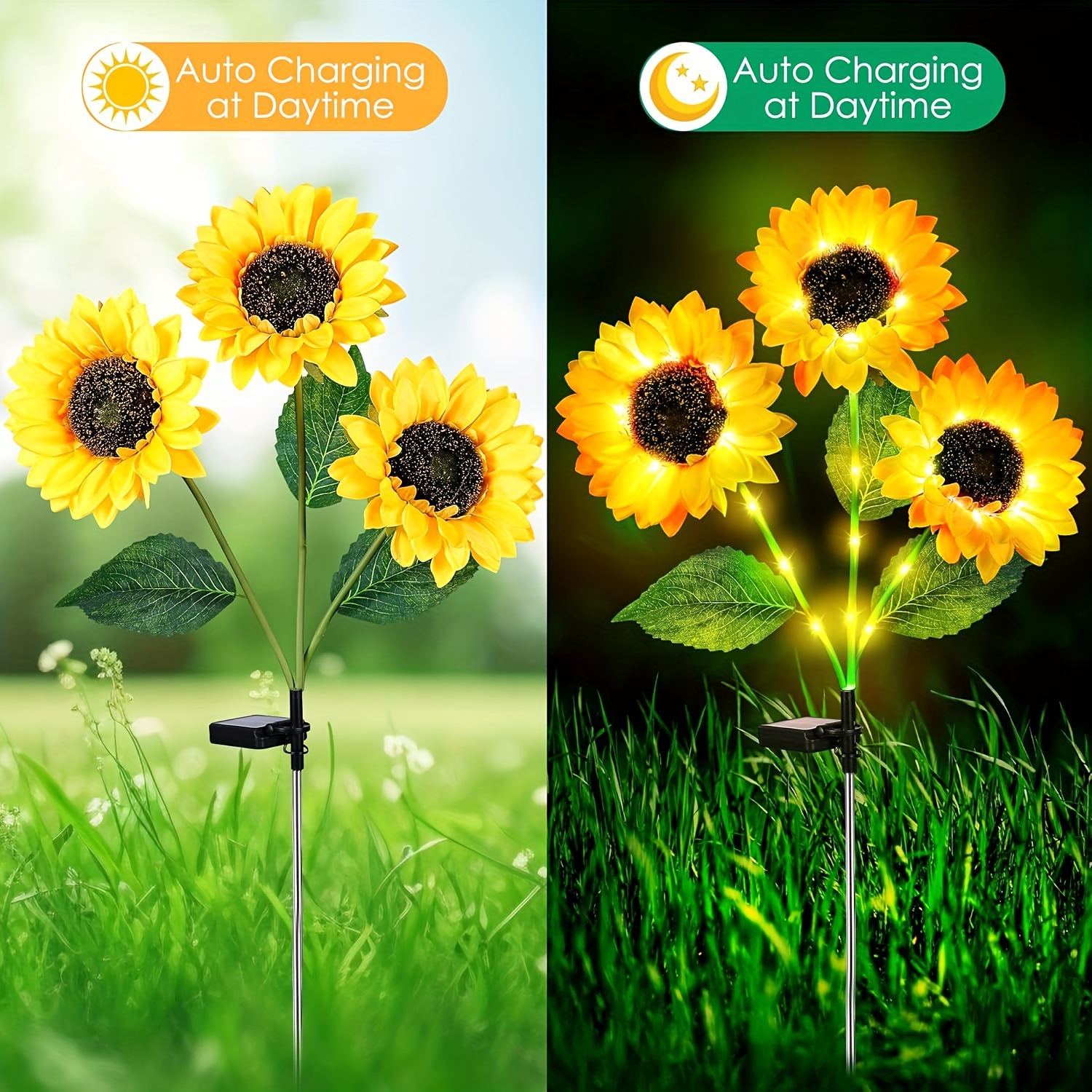 4PCS Solar Sunflower Lights Outdoor, 12 Sunflower 3 in 1 details Picture