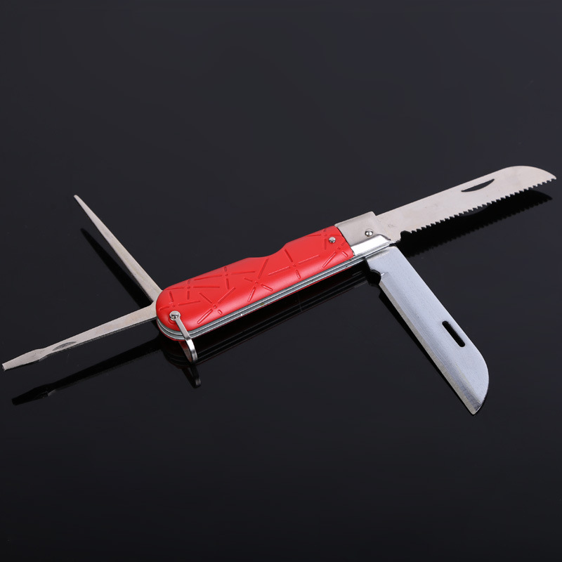 Wholesale straight-edge electrician knife cutting tools, wire stripping, bent edge, foldable wooden handle, insulated stripping knife details Picture