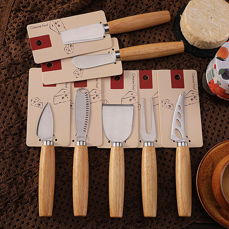 Factory stock, card-bound packaging, three-piece cheese knife set, stainless steel butter spatula, spreading knife, cheese knife Specification drawing