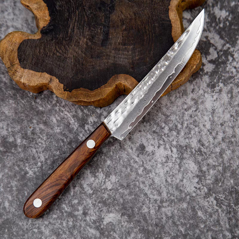 67-layer forged Damascus steel sharp fruit knife, Mongolian hand-held meat boning knife, household meat cutting steak knife details Picture