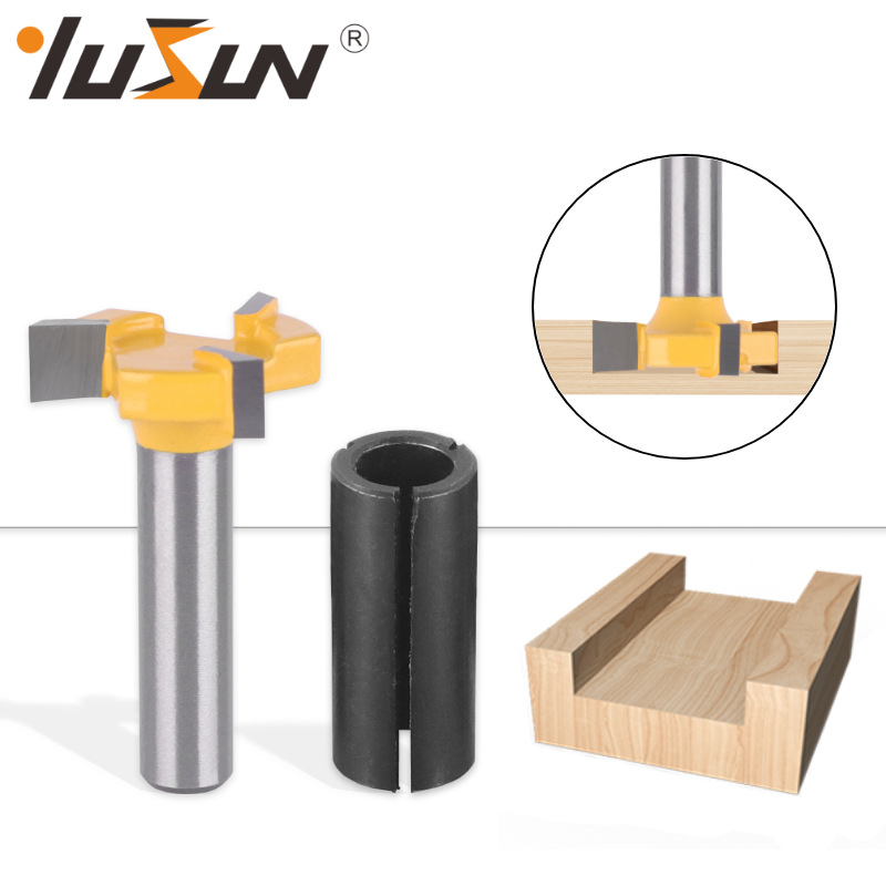 Yusheng three-edge T-shaped knife with chuck, 8-handle woodworking milling cutter, 12-8 slot knife, 3-tooth T-shaped tenon knife for slotting and broaching full figure