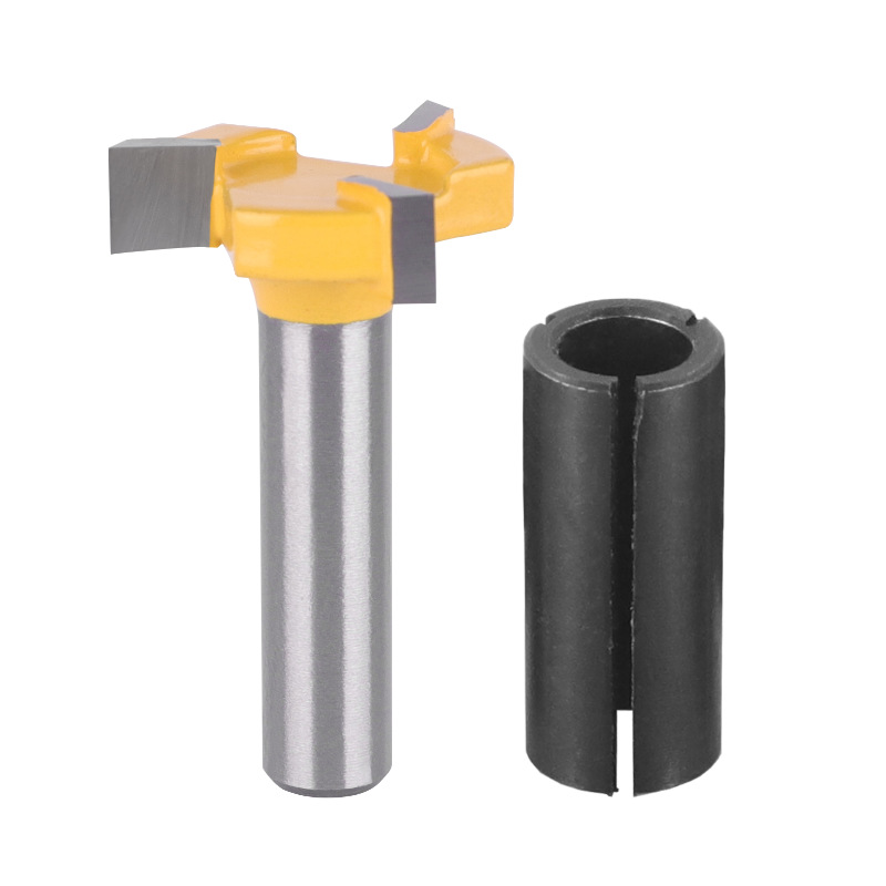 Yusheng three-edge T-shaped knife with chuck, 8-handle woodworking milling cutter, 12-8 slot knife, 3-tooth T-shaped tenon knife for slotting and broaching Item Picture