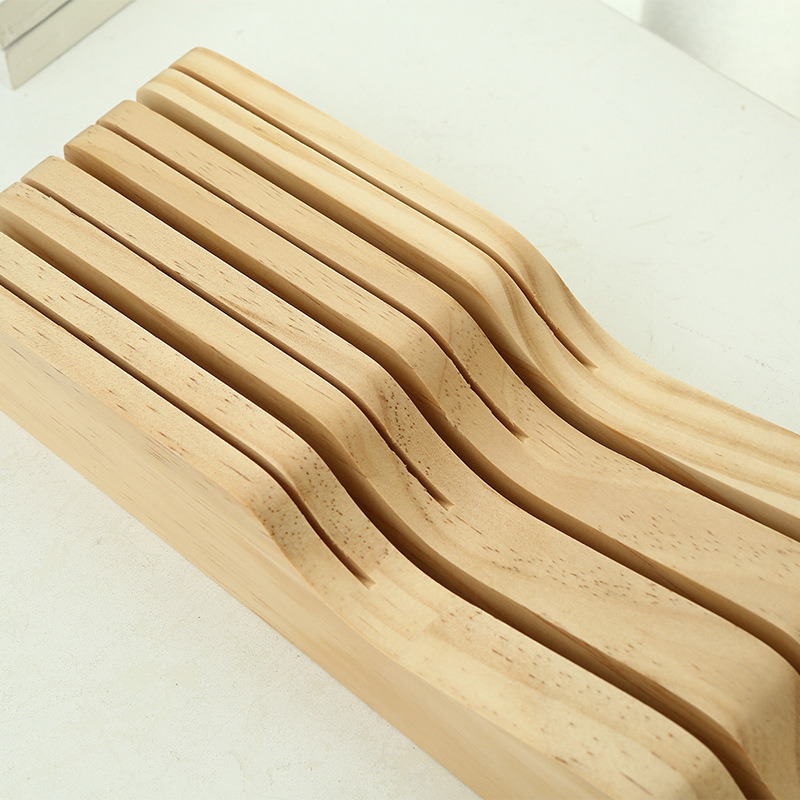 Wooden drawer-type knife rack, solid wood base, horizontal kitchen knife storage rack, Western-style dining knife wooden tray, and organizing rack Specification drawing